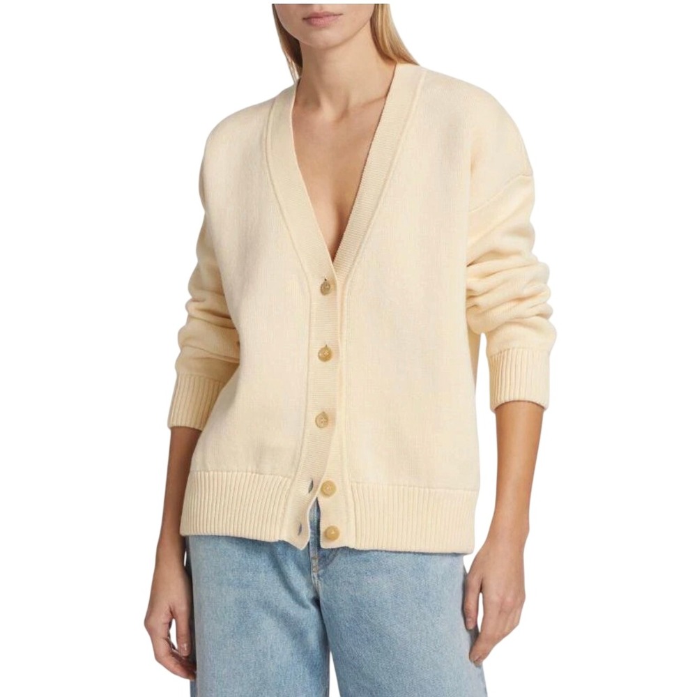Armarium Ivan Knitted Cardigan Cream Cotton Blend Long Sleeve V-Neck Large